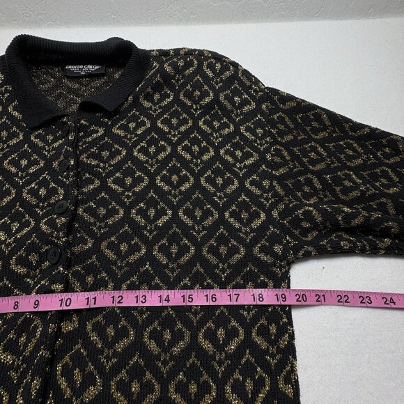 Vtg PIERRE CARDIN Women Pullover Henley Sweater Crew Neck Sz M Black Gold 93-28 - Picture 7 of 9
